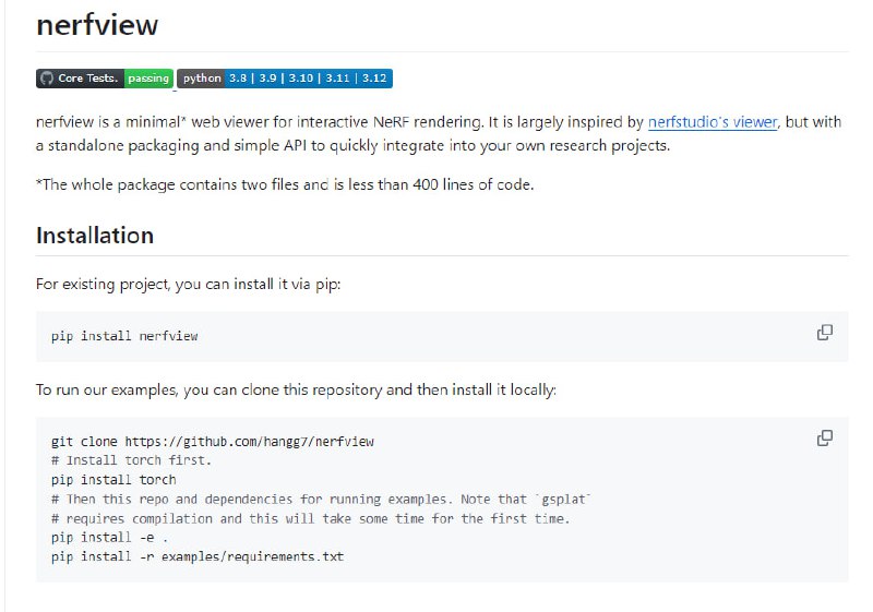 nerfview：一款轻量级Web端交互式NeRF渲染查看器，支持快速集成至研究项目，提供简单API进行交互式视图渲染