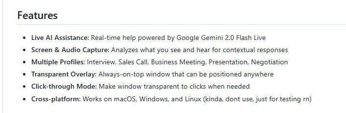 Cheating Daddy：在视频通话、面试、会议中提供实时AI辅助实时分析屏幕和音频，给出精准回答；多种场景模式（面试、销售、谈判等）；透明悬浮窗，可自由定位，不干扰视线Cheating Daddy：在视频通话、面试、会议中提供实时AI辅助实时分析屏幕和音频，给出精准回答；多种场景模式（面试、销售、谈判等）；透明悬浮窗，可自由定位，不干扰视线