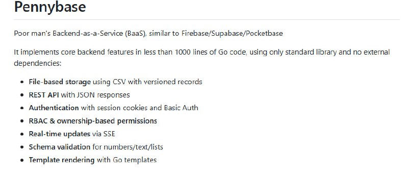 Pennybase：一个轻量级、低依赖的后端即服务（BaaS）解决方案，用不到1000行Go代码实现核心后端功能