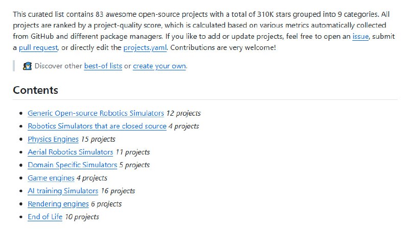 best-of-robot-simulators：为机器人仿真领域提供了一份精心整理的优质项目榜单