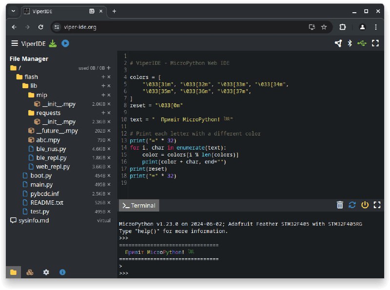 ViperIDE：创新的MicroPython Web和移动IDE，无需安装软件即可使用，支持多种连接方式和文件编辑功能ViperIDE：创新的MicroPython Web和移动IDE，无需安装软件即可使用，支持多种连接方式和文件编辑功能