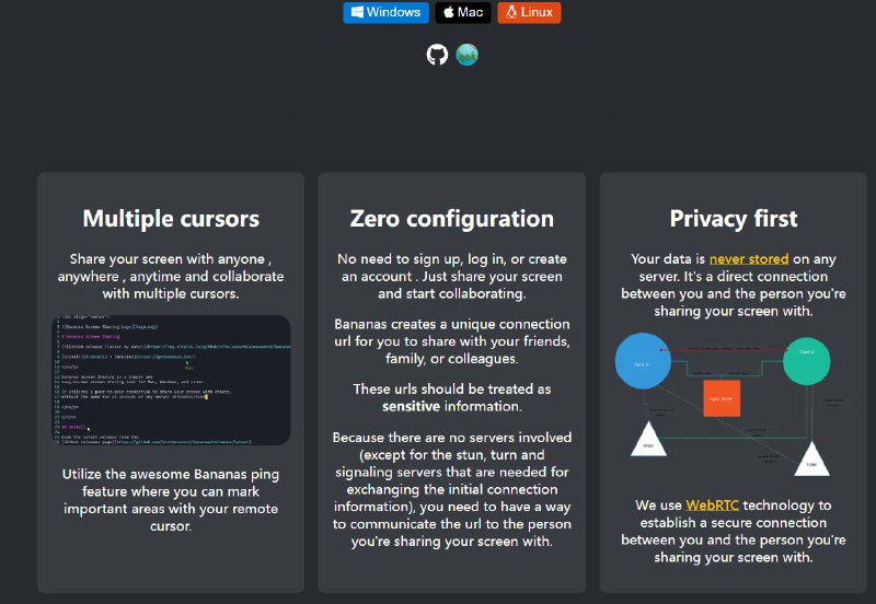 跨平台的屏幕共享工具，支持Mac、Windows和Linux系统