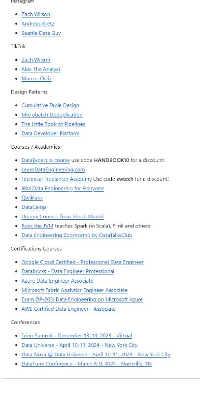 The Data Engineering Handbook：该存储库拥有成为出色的数据工程师所需的所有资源，教程、博客、订阅邮件列表等