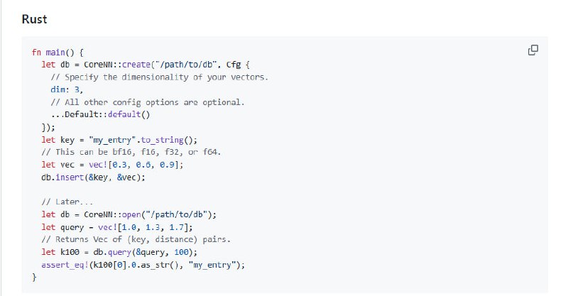 CoreNN：面向亿级向量搜索的高效数据库，支持在普通设备上实现亚线性时间查询，极大提升大规模向量检索效率
