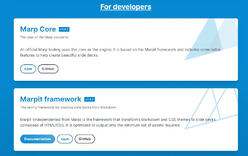 使用直观的 Markdown 体验创建漂亮的幻灯片Marp（也称为 Markdown 演示文稿生态系统）为创建漂亮的幻灯片提供了直观的体验官网 | GitHub使用直观的 Markdown 体验创建漂亮的幻灯片Marp（也称为 Markdown 演示文稿生态系统）为创建漂亮的幻灯片提供了直观的体验官网 | GitHub