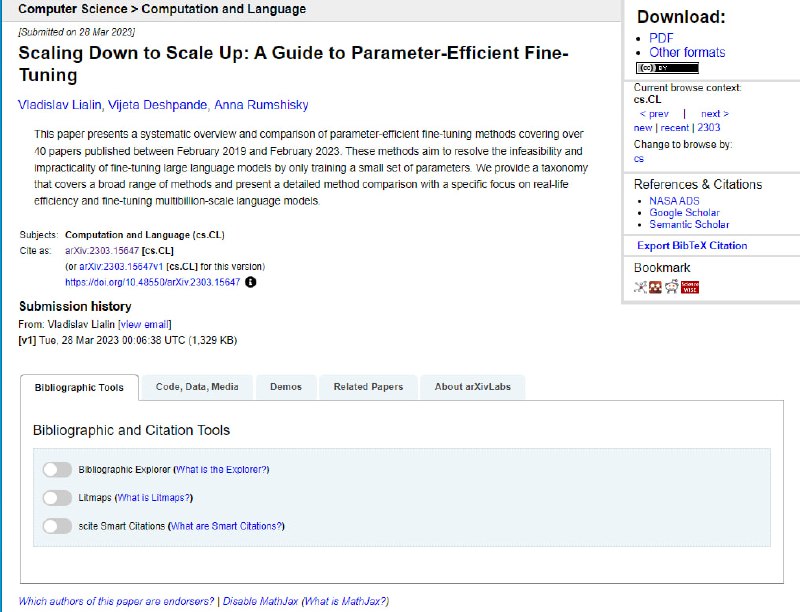 介绍了40多篇参数高效微调方法，并提供了分类和比较，专注于实际效率和几十亿规模语言模型的微调