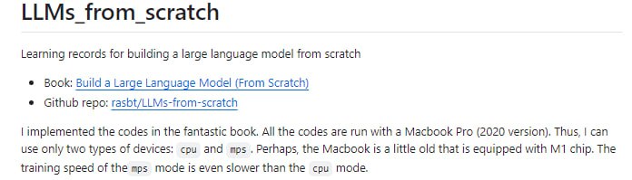 LLMs_from_scratch：《从零开始构建大型语言模型》的学习记录，记录了一步步构建语言模型的过程，适合想要深入了解NLP和机器学习的爱好者 | #机器学习