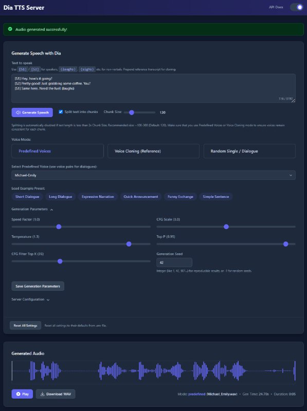 Dia-TTS-Server：自托管强大的Dia TTS模型，让文本到语音的转换更加智能和高效
