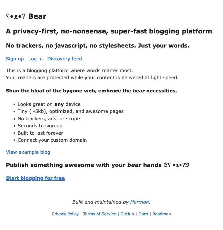 隐私优先、快速的博客平台Docs | Bear Blog | Github