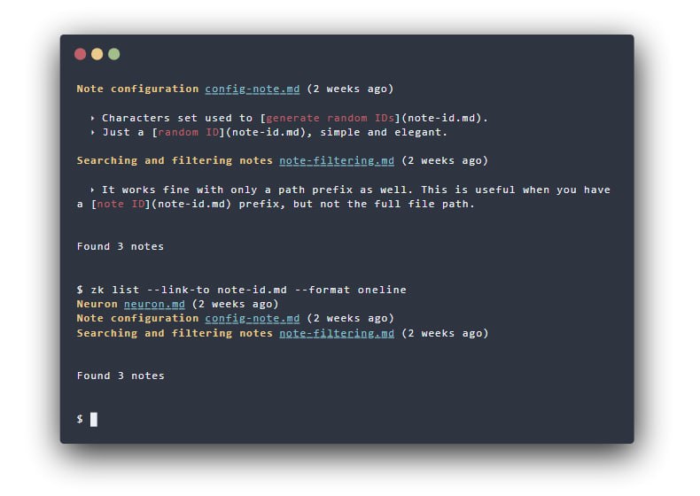 zk：帮助维护纯文本Zettelkasten(笔记库)或个人wiki的命令行工具，具有创建模板笔记、高级搜索和过滤功能、与常用编辑器集成、交互式浏览器等特点，还支持Markdown语法和标签、链接等功能