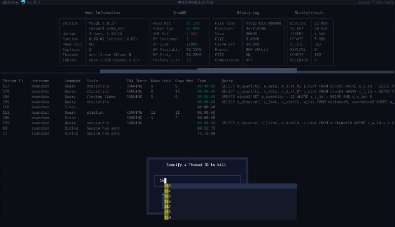 直观且功能丰富的终端工具，用于实时监控MySQL