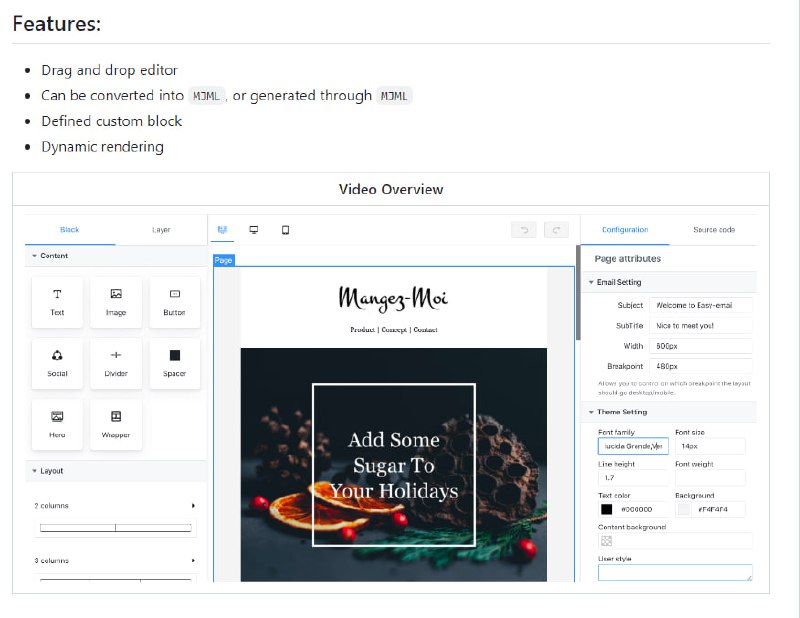 基于 MJML 的响应性、易用且功能强大的电子邮件编辑器，支持在浏览器和 Node.js 环境下运行Easy email | #编辑器