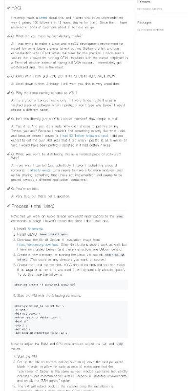 macOS Subsystem for Linux：用Qemu创建的适用macOS的Linux子系统 GitHub | #操作系统