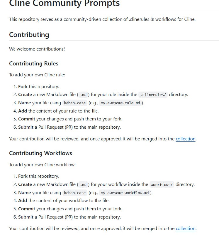 Cline Community Prompts：一个由社区驱动的Cline规则和工作流集合