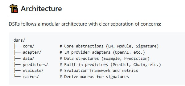 DSRs 是用 Rust 从零打造的 DSPy 框架重写版，充分利用了 Rust 的类型系统、安全内存和并发优势，实现更快、更稳定的 LM 应用开发体验