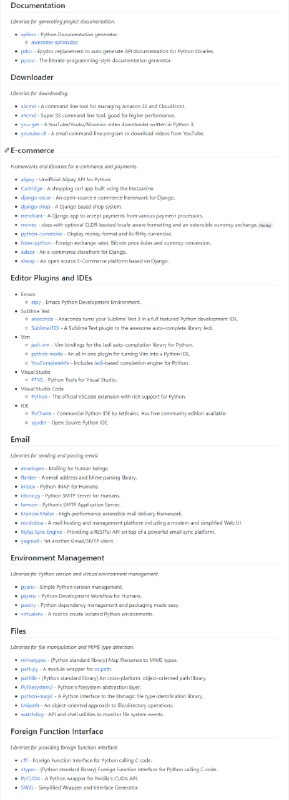 Python 框架、库、软件和资源的精选列表awesome-python | #Python #框架Python 框架、库、软件和资源的精选列表awesome-python | #Python #框架
