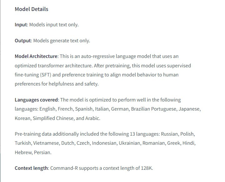 Command-R：多语言、高性能、可定制：350亿参数的开源语言模型- C4AI Command-R是一个350亿参数的高性能生成式模型，由Cohere和Cohere For AI联合开发