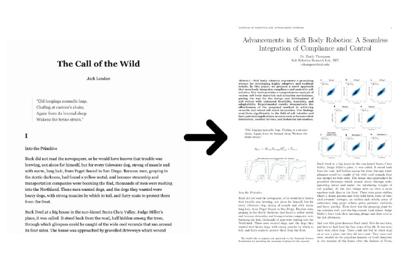 Paperify：将任意文档、网页或电子书转换为科研论文，生成的论文的文本与原始文档的文本相同，但散布着来自真实论文的图和公式，可添加标题和摘要(支持用ChatGPT 生成