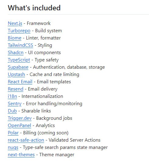 Midday AI v1：基于Midday的开源启动套件，专注于代码重用和最佳实践，为构建生产就绪的SaaS提供一切所需，包括Next.js框架、Turborepo构建系统、Biome代码检查、TailwindCSS样式、Shadcn UI组件、TypeScript类型安全、Supabase身份验证和数据库等Midday AI v1：基于Midday的开源启动套件，专注于代码重用和最佳实践，为构建生产就绪的SaaS提供一切所需，包括Next.js框架、Turborepo构建系统、Biome代码检查、TailwindCSS样式、Shadcn UI组件、TypeScript类型安全、Supabase身份验证和数据库等