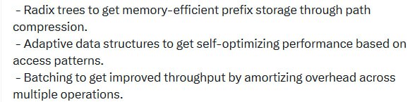 计算机科学的核心，涵盖从算法到存储的关键原则：帖子- 哈希实现快速查找，排序支持高效搜索；- 追加写入保障写入吞吐，内存存储带来极致速度；- 概率性数据结构（如布隆过滤器）在空间与误判间取得平衡；- B-tree优化磁盘访问，写前日志保证数据持久不牺牲性能；- 缓存和索引让读写更迅速，压缩减少存储成本但需付出计算代价；- 分片和复制实现横向扩展与高可用，列式存储加速分析型查询；- LSM tree适合高写入，跳表简化锁机制，哈希一致性确保扩容时数据平衡；- Trie树、高效前缀匹配，环形缓冲区维持边界内内存使用；- 拷贝写入节省内存，默克尔树实现篡改检测和同步；- 线段树、费恩维克树支持快速区间和前缀计算，并查集优化连通查询；- 后缀数组和倒排索引提升字符串及全文检索效率，空间索引助力地理查询；- 时间序列数据库专注时序数据的压缩存储，事件溯源保存完整审计链；- CRDT实现无协调开销的最终一致性，无锁数据结构支持高并发；- 分区提高性能，物化视图加速复杂查询，增量压缩节省存储空间；- Heap、Rope和Radix tree带来优先队列、大文本操作和内存高效的前缀存储；- 自适应数据结构根据访问模式自我优化，批处理提升吞吐率