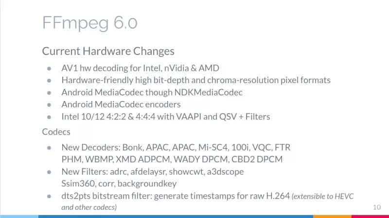 FFmpeg 6.0 将具有 AV1 硬件解码和许多其他功能知名多媒体开发商兼 VideoLAN 总裁 Jean-Baptiste Kempf 本周末在 FOSDEM 2023 上介绍了即将发布的 FFmpeg 6.0 版本以及 dav1d v1.1