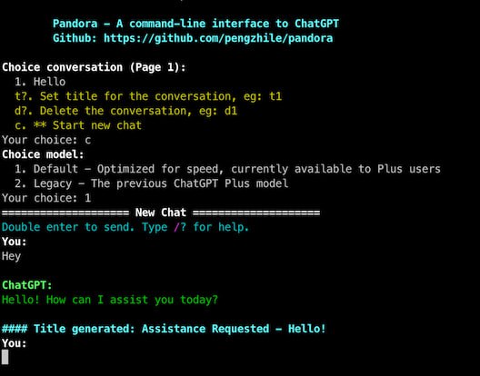 潘多拉 Pandora，一个开源的 ChatGPT 命令行工具，可直接通过 access token 来访问网站功能