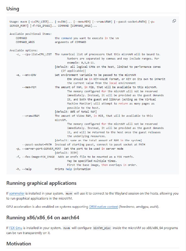 一款让你在微型虚拟机中运行系统中任意程序的工具，特点是轻量级、易用性，支持多图形应用同时运行AsahiLinux muvm | #工具