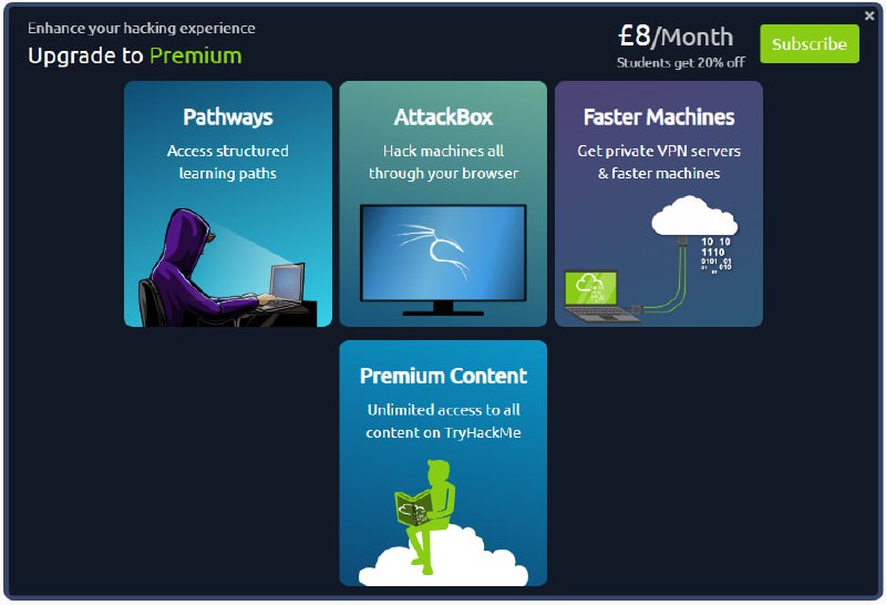 tryhackme.com 找到一个关于攻防知识的学习站点，也有其他的和网络相关的东西