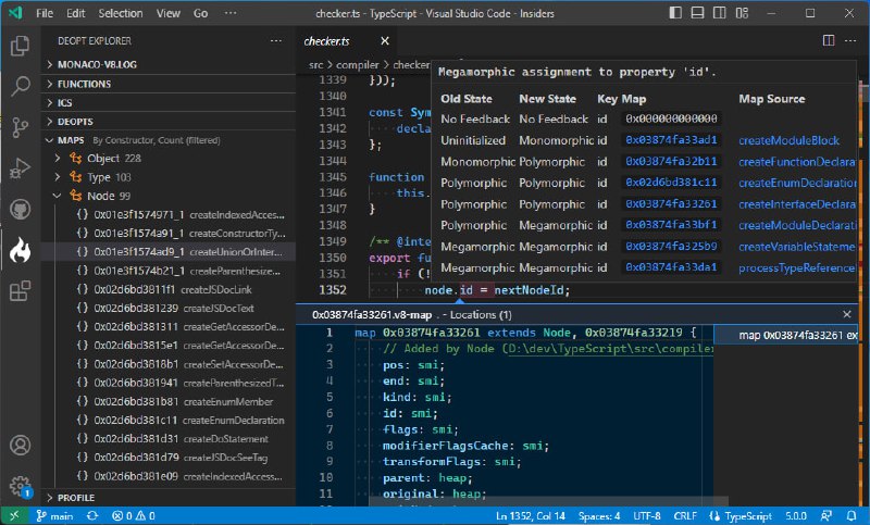 一个VS Code扩展，用于在V8（如NodeJS、Edge、Chrome等）中运行的JavaScript和TypeScript代码中可视化反优化情况，可以帮助用户深入了解V8优化编译器的内部工作原理，并分析代码以查找可能导致性能退化的原因