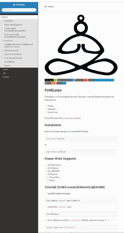 用于简化机器学习模型监控和部署的Python库PyMLpipe | 文档