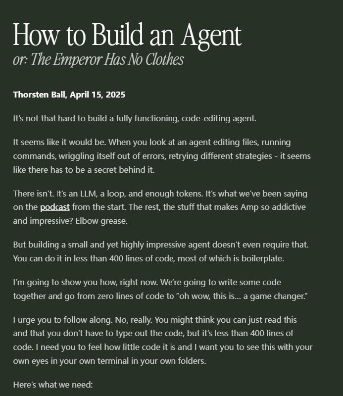 如何通过编写大约 400 行 Go 语言代码，实现一个基本的智能体，该智能体能够与人交互、使用工具和编辑代码