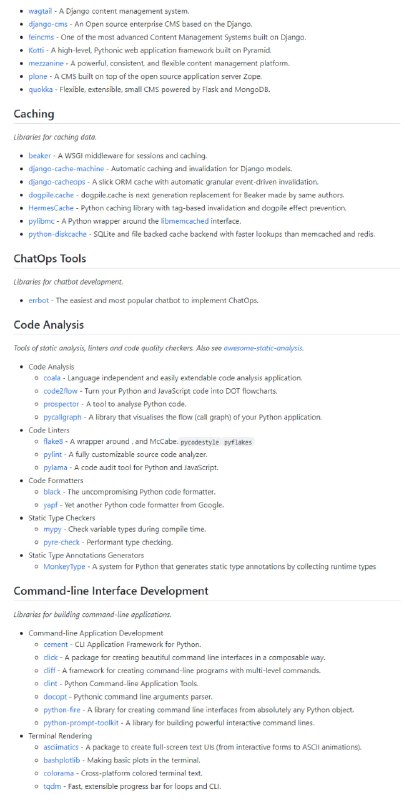 Python 框架、库、软件和资源的精选列表awesome-python | #Python #框架Python 框架、库、软件和资源的精选列表awesome-python | #Python #框架
