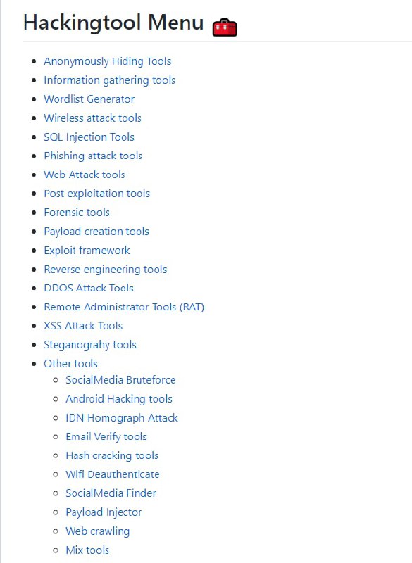 GitHub 上开源的多合一 #黑客 工具汇总：Hacking Tool作者收录了多款与计算机安全相关的开发者 #工具 ，包括网络攻击、DDOS 与 XSS 攻击工具、信息收集、SQL 注入、网络爬虫、哈希破解等
