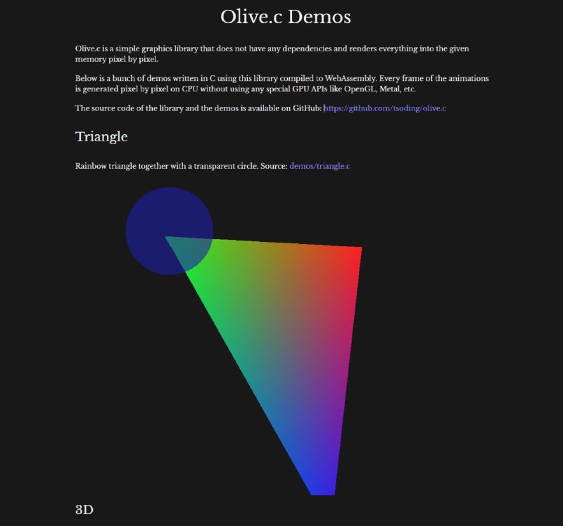 Olive.c  一个简单的图形库，没有任何依赖关系，并将所有内容逐像素渲染到给定的内存中