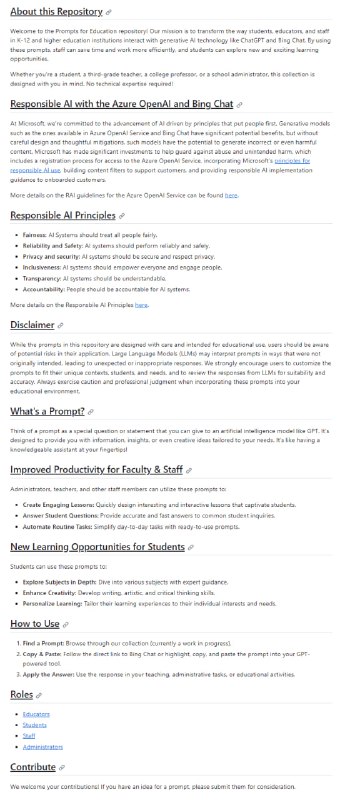 Prompts for Education: Enhancing Productivity & Learning用于改善效率和学习的教育提示设计，旨在改变 K-12 和高等教育机构的学生、教育工作者和工作人员与 ChatGPT 和 Bing Chat 等生成式 AI 技术互动的方式