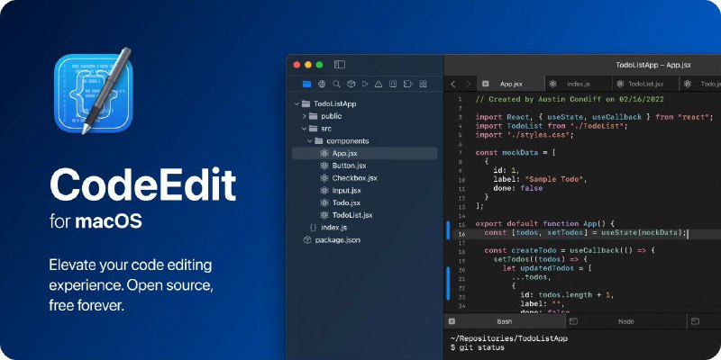 CodeEdit，一款开源的 IDE 代码 #编辑器 ，主要面向 macOS 用户，致力于提供更为丝滑的编程体验，目前功能仍在持续迭代中 ​​​