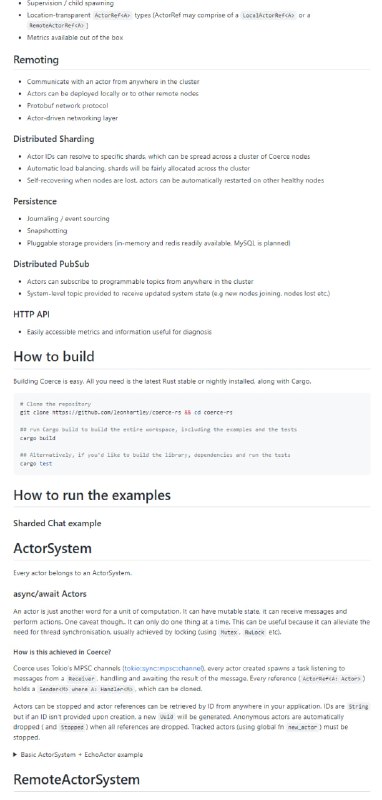 Coerce-rs 是 Rust 的异步（async/await）Actor 运行时和分布式系统框架