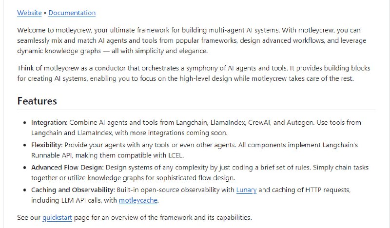 灵活强大的多智能体AI框架，可无缝集成来自流行框架的AI代理和工具，设计高级工作流，并利用动态知识图谱，以简单和优雅的方式构建多智能体AI系统motleycrew | #框架