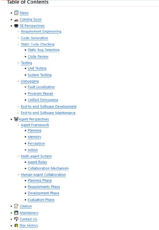 基于大型语言模型的软件工程Agent资源集：为软件工程领域提供基于大型语言模型（LLM）的Agent技术，通过增强LLM的外部资源和工具利用能力，显著扩展了其在软件工程任务中的应用范围和有效性