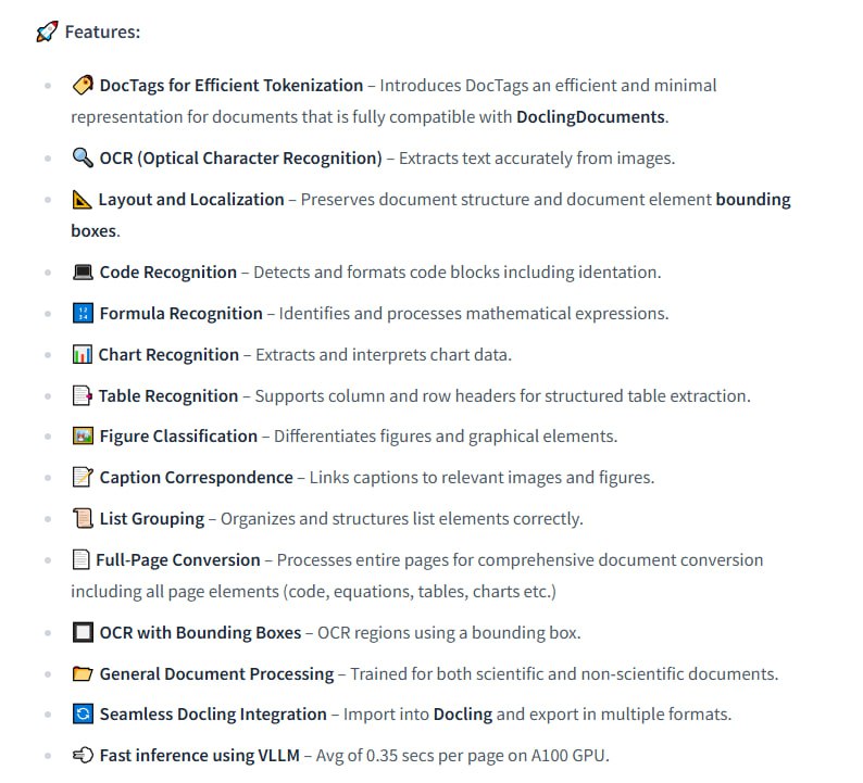 SmolDocling-256M-preview：由 Docling 团队开发的高效的多模态图像文本到文本模型，专为文档转换而设计，支持多种文档处理功能，并与 Docling 文档兼容