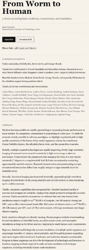 从蠕虫到人类：全脑仿真（WBE）的路线图已经清晰 | blog前MIT研究员Isaak Freeman决定中断他的博士学业，并留下了一份长达百页的震撼报告