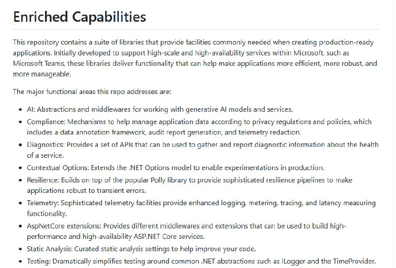 Enriched Capabilities：.NET Extensions 库集合，专为生产级应用打造，源自微软高可用服务实践，助力构建更高效、健壮、易维护的系统