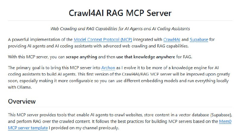 Crawl4AI RAG MCP Server：为AI Agent和AI Coding Assistant提供强大的网络爬虫和RAG能力的MCP 服务器的实现