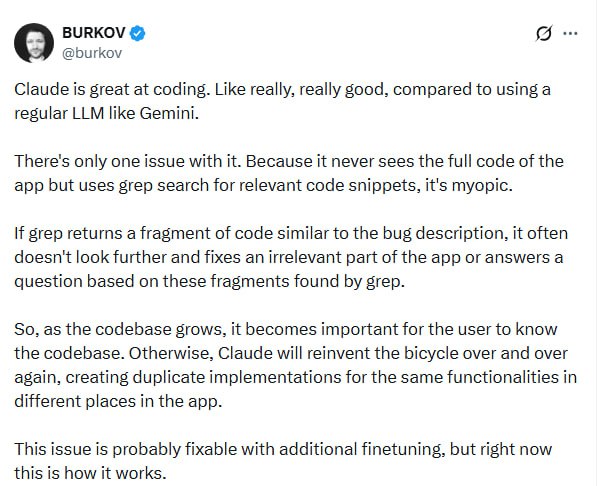 Claude写代码很强，但有个致命短板 | 帖子Claude在编程方面确实非常出色，跟普通大模型相比简直是降维打击