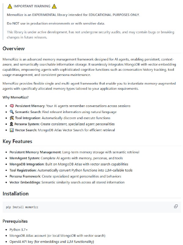 Memorizz：为AI Agents打造的高级记忆管理框架，让AI拥有持久记忆、语义搜索和个性化能力
