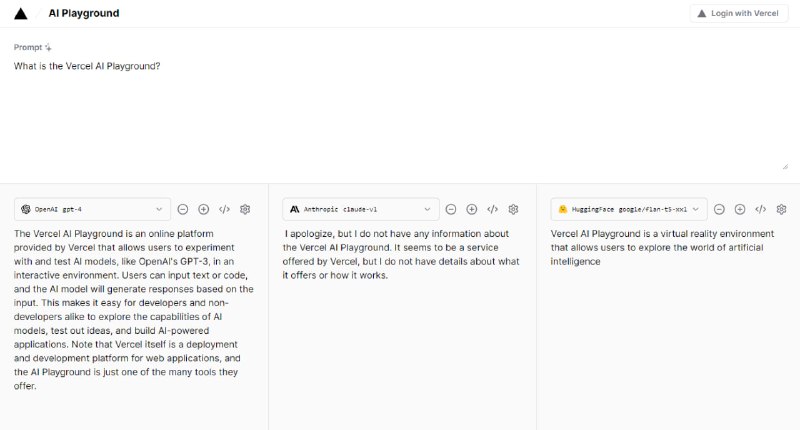 Vercel发布了一个免费的AI Playground，你可以对比测试多种AI模型