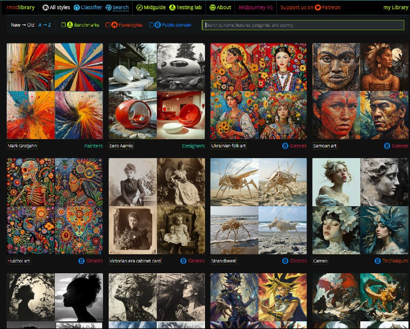 Midlibrary：包含 4000 种 Midjourney 艺术风格的图象库