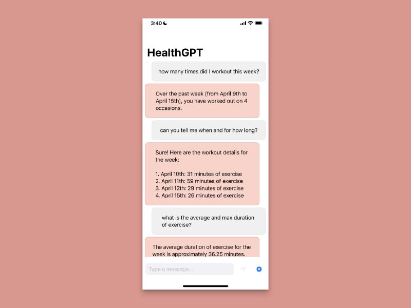 HealthGPT是一个实验性的iOS应用，让用户可以使用自然语言与iPhone上的健康数据进行互动