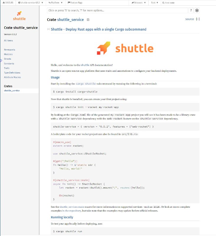 Shuttle是Rust原生云开发平台，可部署Rust应用程序