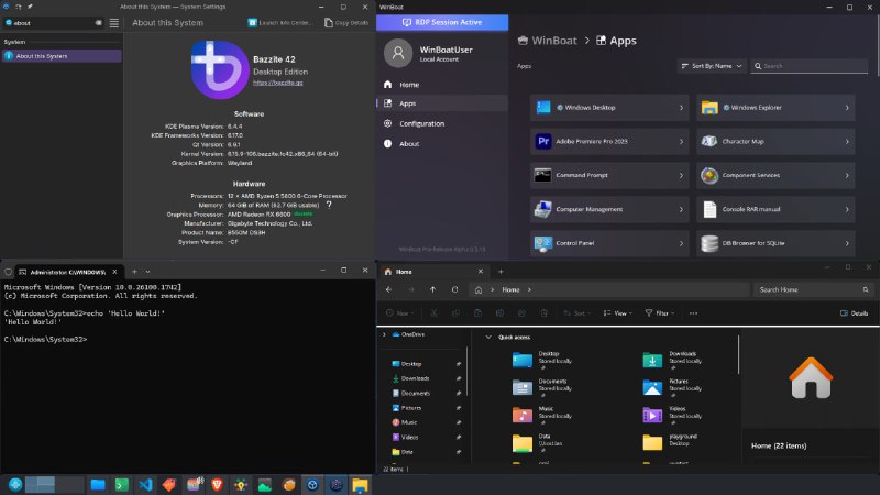 WinBoat：在 Linux 上原生运行 Windows 应用，WinBoat 打破传统隔阂，带来前所未有的无缝体验：• 🎨 界面优雅：简洁直观，Windows 应用如同 Linux 本地程序般融入桌面环境  • 📦 自动安装：通过图形界面选择配置，自动完成 Windows 镜像与应用部署，无需复杂命令  • 🚀 兼容广泛：几乎所有 Windows 应用均可运行，支持单应用窗口与完整 Windows 桌面自由切换  • 🖥 文件系统共享：Linux 主目录自动挂载到 Windows 虚拟机，实现文件无障碍互通  • ✨ 实用扩展：智能卡透传、资源监控等功能持续迭代，提升使用效率和安全性  • ⚙️ 运行需求：KVM 虚拟化、Docker Compose v2、FreeRDP 3.x 等现代容器与远程协议支持  • 🔧 开发友好：开源 MIT 许可，支持 NodeJS+Go 构建，鼓励技术社区协作共建  WinBoat 目前处于 Beta 阶段，适合有一定调试能力的用户探索，未来将进一步完善稳定性与功能体系